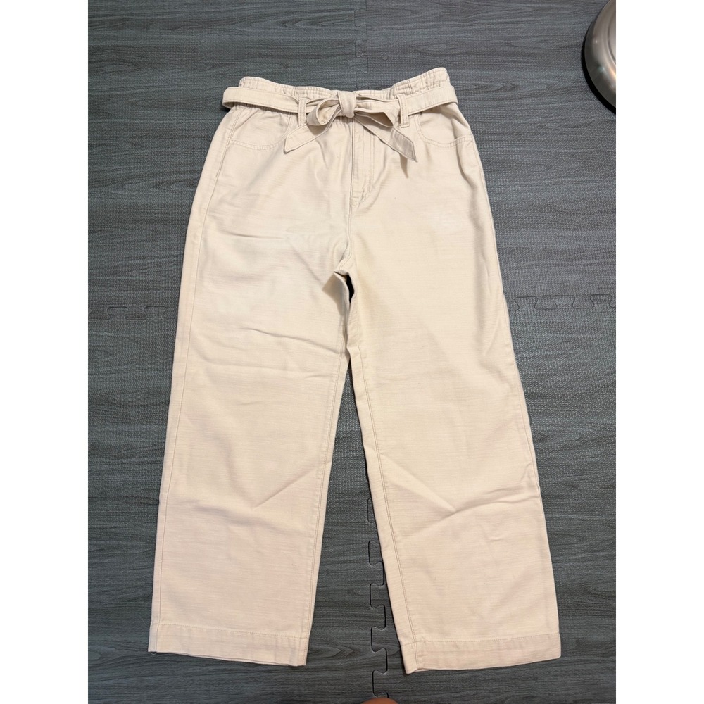 J.Crew Womens Beige Cotton Wide Leg Paperbag Waist Tie Belt Pants Size 6